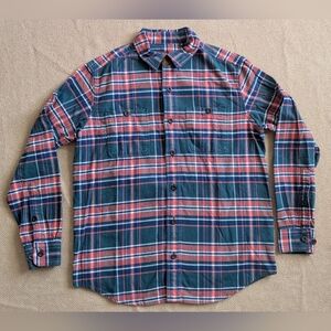 Orvis Men's Cotton Plaid Flannel Button Down Shirt Orange Green Blue